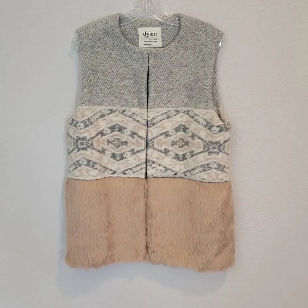 Dylan Womens Heather Melange Tweed Blanket Faux Fur Vest Size L